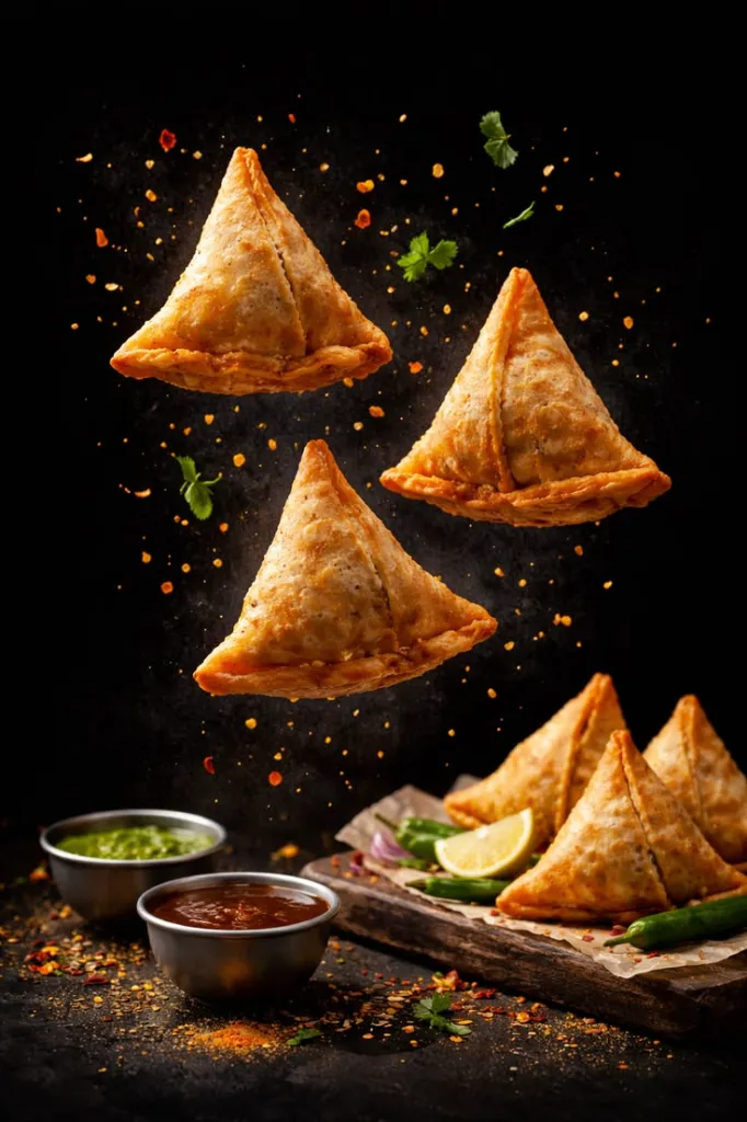 Crispy Golden Samosa Recipe _ Indian Street Food Snack _ Spicy Aloo Samosa with Chutney.webp