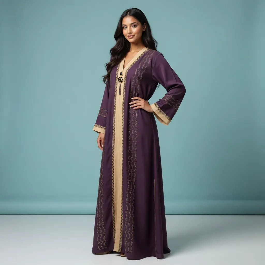 Royal Amethyst Gold-Embroidered Kaftan Abaya 1 part Burkha (Green, 54)
